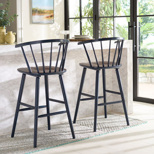Safavieh Blanchard Bar Stool Set Of 2 - Elegant Antique-inspired Design In Sustainable Rubber Wood Finish Navy Wood Bst8507g-set2