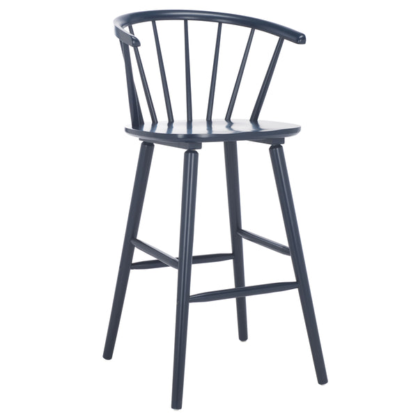 Safavieh Blanchard Bar Stool Set Of 2 - Elegant Antique-inspired Design In Sustainable Rubber Wood Finish Navy Wood Bst8507g-set2