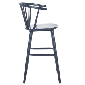 Safavieh Blanchard Bar Stool Set Of 2 - Elegant Antique-inspired Design In Sustainable Rubber Wood Finish Navy Wood Bst8507g-set2