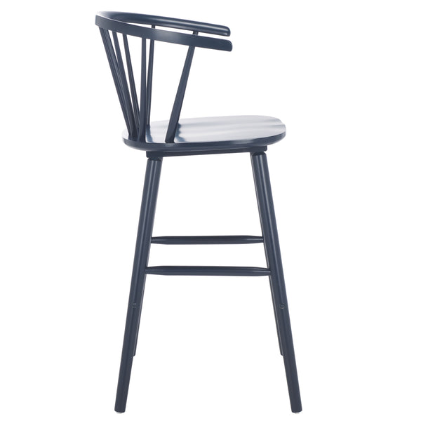 Safavieh Blanchard Bar Stool Set Of 2 - Elegant Antique-inspired Design In Sustainable Rubber Wood Finish Navy Wood Bst8507g-set2