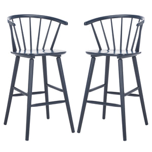 Safavieh Blanchard Bar Stool Set Of 2 - Elegant Antique-inspired Design In Sustainable Rubber Wood Finish Navy Wood Bst8507g-set2