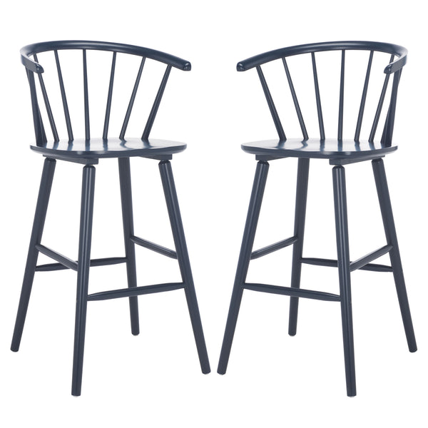 Safavieh Blanchard Bar Stool Set Of 2 - Elegant Antique-inspired Design In Sustainable Rubber Wood Finish Navy Wood Bst8507g-set2