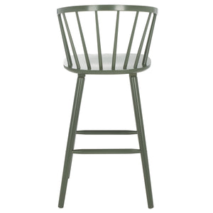 Safavieh Blanchard Bar Stool Set Of 2 - Elegant Antique-inspired Design In Sustainable Rubber Wood Finish Dusty Green Wood Bst8507h-set2