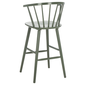 Safavieh Blanchard Bar Stool Set Of 2 - Elegant Antique-inspired Design In Sustainable Rubber Wood Finish Dusty Green Wood Bst8507h-set2