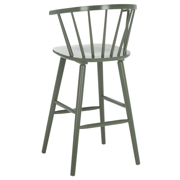 Safavieh Blanchard Bar Stool Set Of 2 - Elegant Antique-inspired Design In Sustainable Rubber Wood Finish Dusty Green Wood Bst8507h-set2