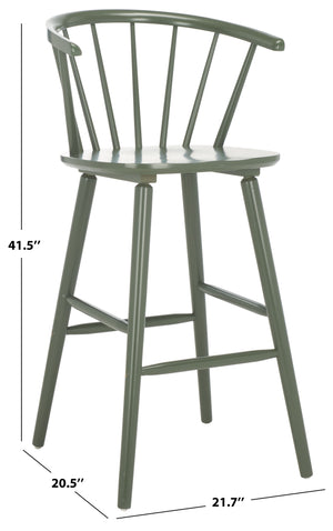 Safavieh Blanchard Bar Stool Set Of 2 - Elegant Antique-inspired Design In Sustainable Rubber Wood Finish Dusty Green Wood Bst8507h-set2