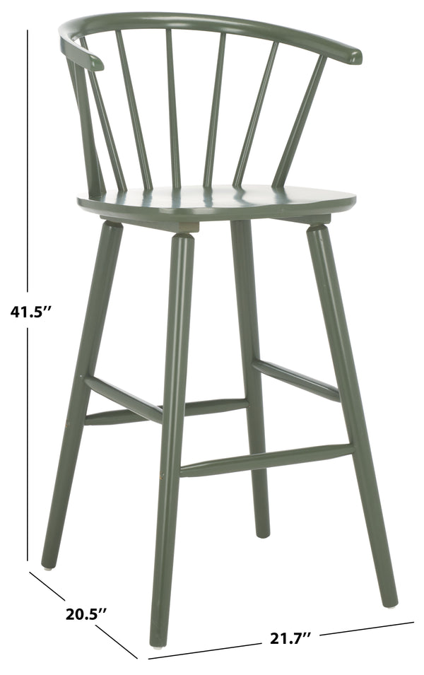 Safavieh Blanchard Bar Stool Set Of 2 - Elegant Antique-inspired Design In Sustainable Rubber Wood Finish Dusty Green Wood Bst8507h-set2