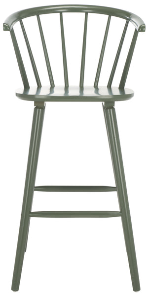 Safavieh Blanchard Bar Stool Set Of 2 - Elegant Antique-inspired Design In Sustainable Rubber Wood Finish Dusty Green Wood Bst8507h-set2