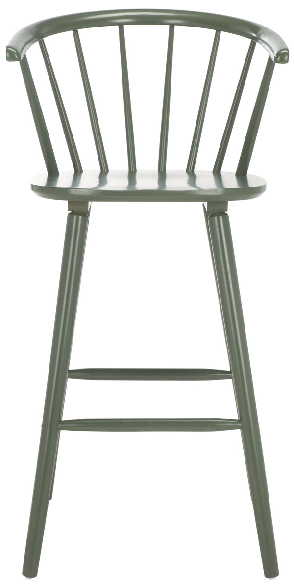 Safavieh Blanchard Bar Stool Set Of 2 - Elegant Antique-inspired Design In Sustainable Rubber Wood Finish Dusty Green Wood Bst8507h-set2