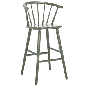 Safavieh Blanchard Bar Stool Set Of 2 - Elegant Antique-inspired Design In Sustainable Rubber Wood Finish Dusty Green Wood Bst8507h-set2