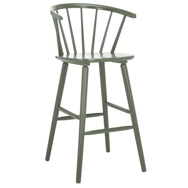 Safavieh Blanchard Bar Stool Set Of 2 - Elegant Antique-inspired Design In Sustainable Rubber Wood Finish Dusty Green Wood Bst8507h-set2