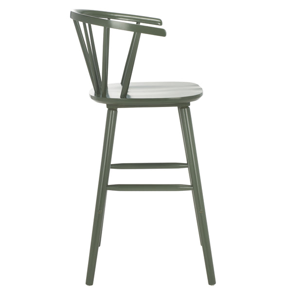Safavieh Blanchard Bar Stool Set Of 2 - Elegant Antique-inspired Design In Sustainable Rubber Wood Finish Dusty Green Wood Bst8507h-set2