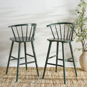 Safavieh Blanchard Bar Stool Set Of 2 - Elegant Antique-inspired Design In Sustainable Rubber Wood Finish Garden Green Wood Bst8507j-set2
