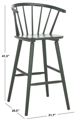 Safavieh Blanchard Bar Stool Set Of 2 - Elegant Antique-inspired Design In Sustainable Rubber Wood Finish Garden Green Wood Bst8507j-set2