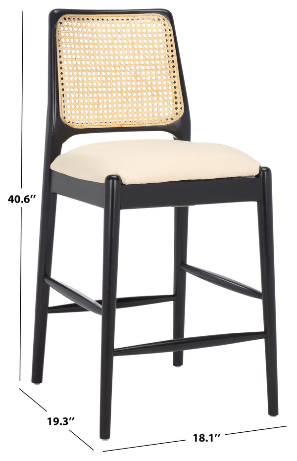 Safavieh Reinhardt Rattan Counter Stool - Elegant Cream Boucle & Black Design For Stylish Comfort & Versatility White ,Black Wood,Rattan,Fabric,Foam Bst8800a