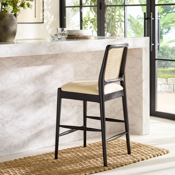 Safavieh Reinhardt Rattan Counter Stool - Elegant Cream Boucle & Black Design For Stylish Comfort & Versatility White ,Black Wood,Rattan,Fabric,Foam Bst8800a