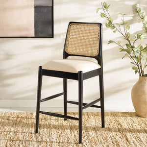 Safavieh Reinhardt Rattan Counter Stool - Elegant Cream Boucle & Black Design For Stylish Comfort & Versatility White ,Black Wood,Rattan,Fabric,Foam Bst8800a