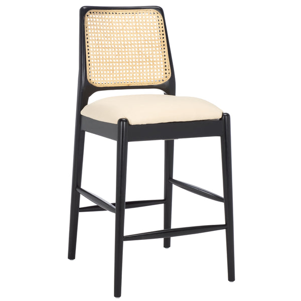 Safavieh Reinhardt Rattan Counter Stool - Elegant Cream Boucle & Black Design For Stylish Comfort & Versatility White ,Black Wood,Rattan,Fabric,Foam Bst8800a