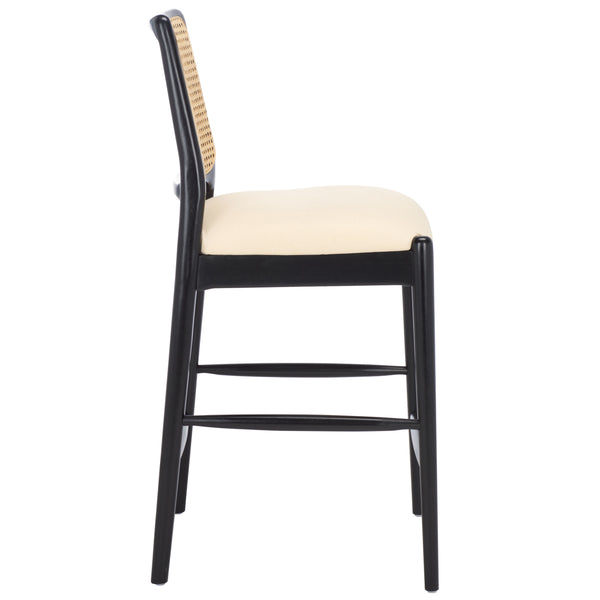 Safavieh Reinhardt Rattan Counter Stool - Elegant Cream Boucle & Black Design For Stylish Comfort & Versatility White ,Black Wood,Rattan,Fabric,Foam Bst8800a