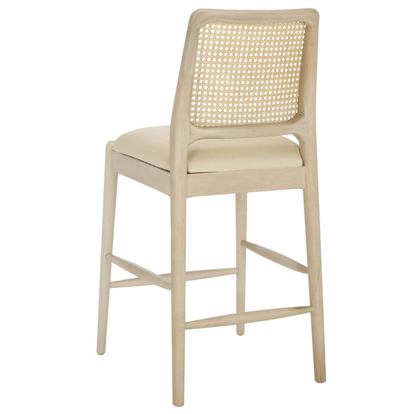 Safavieh Reinhardt Rattan Counter Stool - Handcrafted Comfort With Boucle Upholstery For Modern Spaces White / Ivory BST8800B