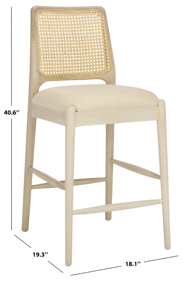 Safavieh Reinhardt Rattan Counter Stool - Handcrafted Comfort With Boucle Upholstery For Modern Spaces White / Ivory BST8800B