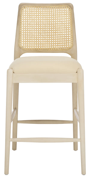 Safavieh Reinhardt Rattan Counter Stool - Handcrafted Comfort With Boucle Upholstery For Modern Spaces White / Ivory BST8800B