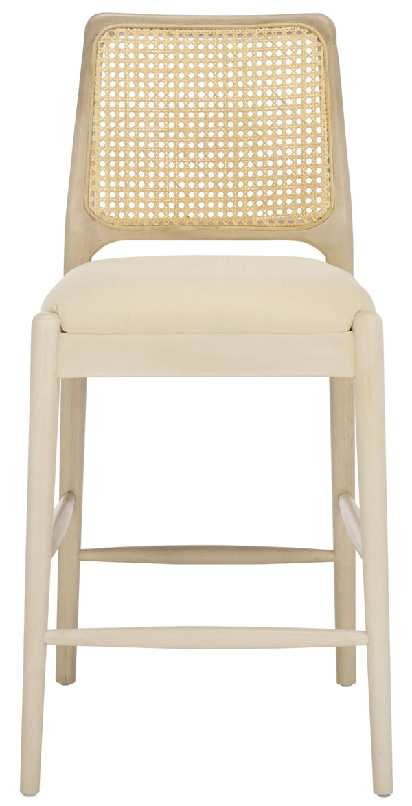 Safavieh Reinhardt Rattan Counter Stool - Handcrafted Comfort With Boucle Upholstery For Modern Spaces White / Ivory BST8800B