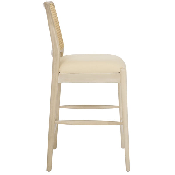 Safavieh Reinhardt Rattan Counter Stool - Handcrafted Comfort With Boucle Upholstery For Modern Spaces White / Ivory BST8800B