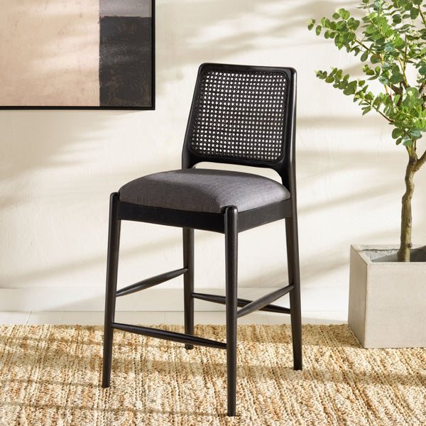Safavieh Reinhardt Rattan Counter Stool - Handcrafted Comfort With Boucle Upholstery For Modern Spaces Grey / Black BST8800C
