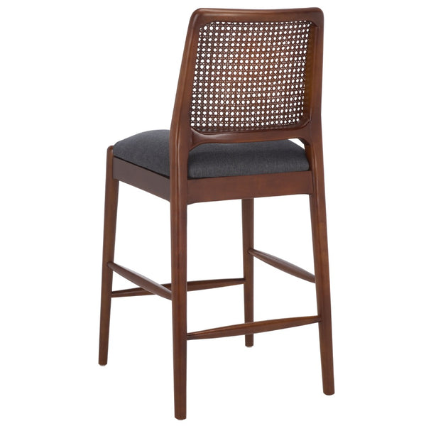 Safavieh Reinhardt Rattan Counter Stool - Handcrafted Comfort With Boucle Upholstery For Modern Spaces Grey / Walnut BST8800D
