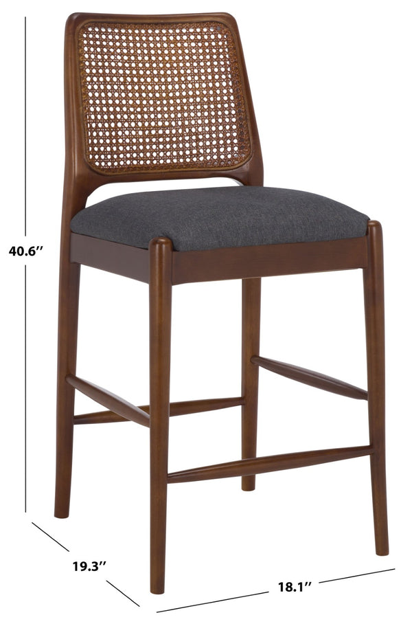 Safavieh Reinhardt Rattan Counter Stool - Handcrafted Comfort With Boucle Upholstery For Modern Spaces Grey / Walnut BST8800D