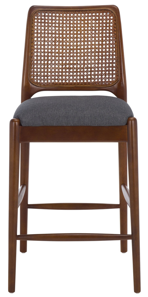 Safavieh Reinhardt Rattan Counter Stool - Handcrafted Comfort With Boucle Upholstery For Modern Spaces Grey / Walnut BST8800D