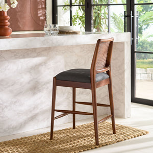 Safavieh Reinhardt Rattan Counter Stool - Handcrafted Comfort With Boucle Upholstery For Modern Spaces Grey / Walnut BST8800D