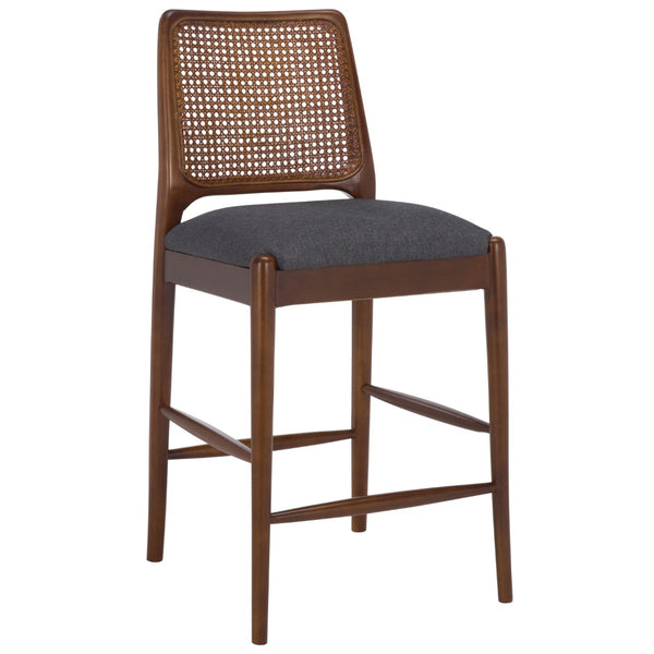 Safavieh Reinhardt Rattan Counter Stool - Handcrafted Comfort With Boucle Upholstery For Modern Spaces Grey / Walnut BST8800D