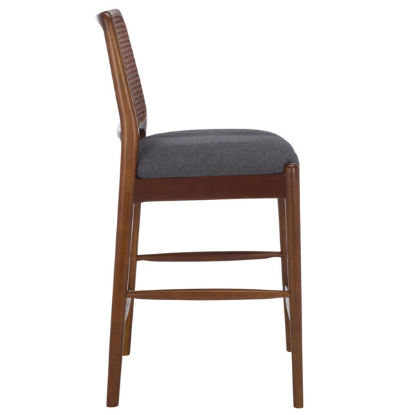 Safavieh Reinhardt Rattan Counter Stool - Handcrafted Comfort With Boucle Upholstery For Modern Spaces Grey / Walnut BST8800D
