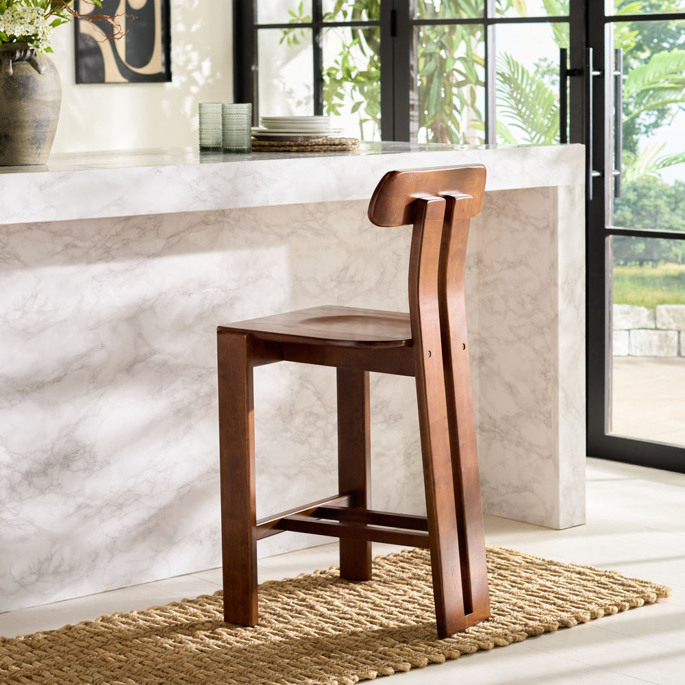 Safavieh Cayde Wood Counter Stool - Elegant Cream Boucle Seat With Durable Walnut Base For Modern Spaces Walnut Wood Bst8801a