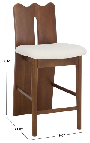 Safavieh Kieran Counter Stool - Modern Comfort With Timeless Style For Your Kitchen Or Bar Area Decor Cream Boucle / Walnut BST8803B