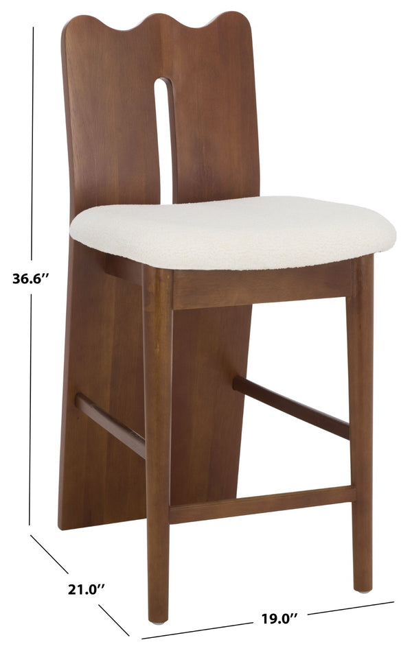 Safavieh Kieran Counter Stool - Modern Comfort With Timeless Style For Your Kitchen Or Bar Area Decor Cream Boucle / Walnut BST8803B
