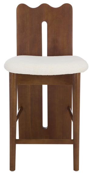 Safavieh Kieran Counter Stool - Modern Comfort With Timeless Style For Your Kitchen Or Bar Area Decor Cream Boucle / Walnut BST8803B