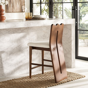 Safavieh Kieran Counter Stool - Modern Comfort With Timeless Style For Your Kitchen Or Bar Area Decor Cream Boucle / Walnut BST8803B