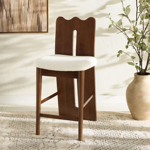 Safavieh Kieran Counter Stool - Modern Comfort With Timeless Style For Your Kitchen Or Bar Area Decor Cream Boucle / Walnut BST8803B