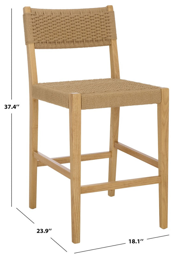 Safavieh Dutton Woven Rattan Counter Stool Natural Finish for Kitchen Islands and Breakfast Bars BST9200A