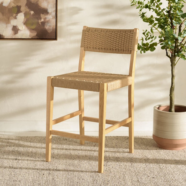 Safavieh Dutton Woven Rattan Counter Stool Natural Finish for Kitchen Islands and Breakfast Bars BST9200A