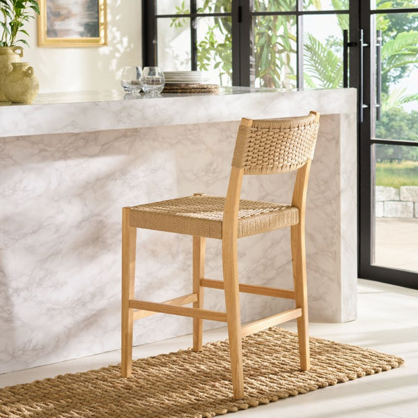 Safavieh Dutton Woven Rattan Counter Stool Natural Finish for Kitchen Islands and Breakfast Bars BST9200A