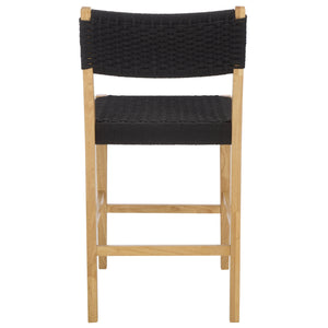 Safavieh Dutton Woven Counter Stool - Stylish Natural Frame With Intricate Woven Paper Cord Design Black ,Natural Wood,Paper Cord Bst9200b