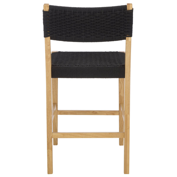 Safavieh Dutton Woven Counter Stool - Stylish Natural Frame With Intricate Woven Paper Cord Design Black ,Natural Wood,Paper Cord Bst9200b