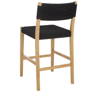 Safavieh Dutton Woven Counter Stool - Stylish Natural Frame With Intricate Woven Paper Cord Design Black ,Natural Wood,Paper Cord Bst9200b
