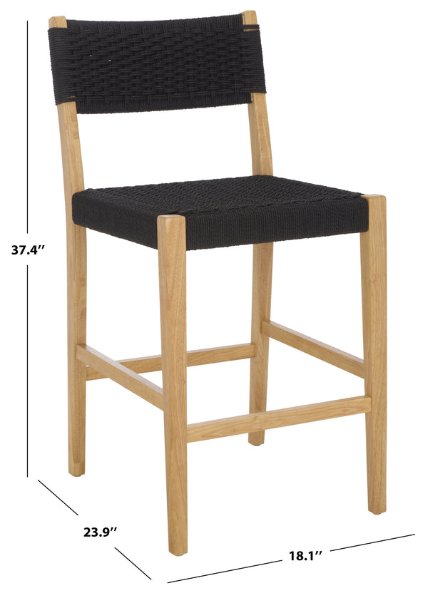 Safavieh Dutton Woven Counter Stool - Stylish Natural Frame With Intricate Woven Paper Cord Design Black ,Natural Wood,Paper Cord Bst9200b