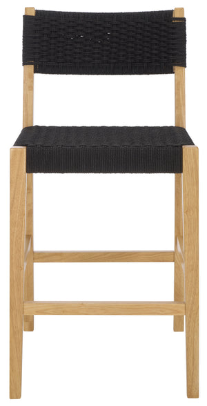 Safavieh Dutton Woven Counter Stool - Stylish Natural Frame With Intricate Woven Paper Cord Design Black ,Natural Wood,Paper Cord Bst9200b