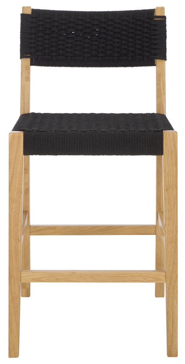 Safavieh Dutton Woven Counter Stool - Stylish Natural Frame With Intricate Woven Paper Cord Design Black ,Natural Wood,Paper Cord Bst9200b
